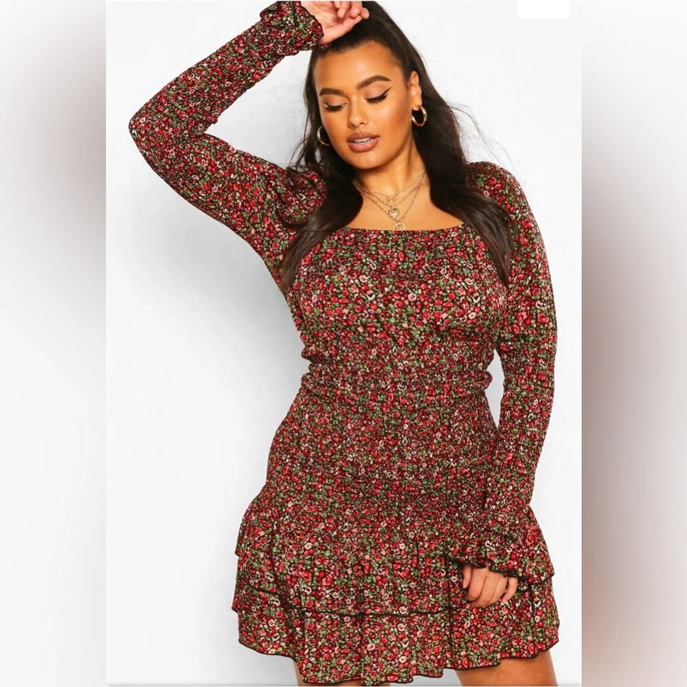 PLUS DITSY FLORAL RUFFLE MINI DRESS - Picture 3 of 3